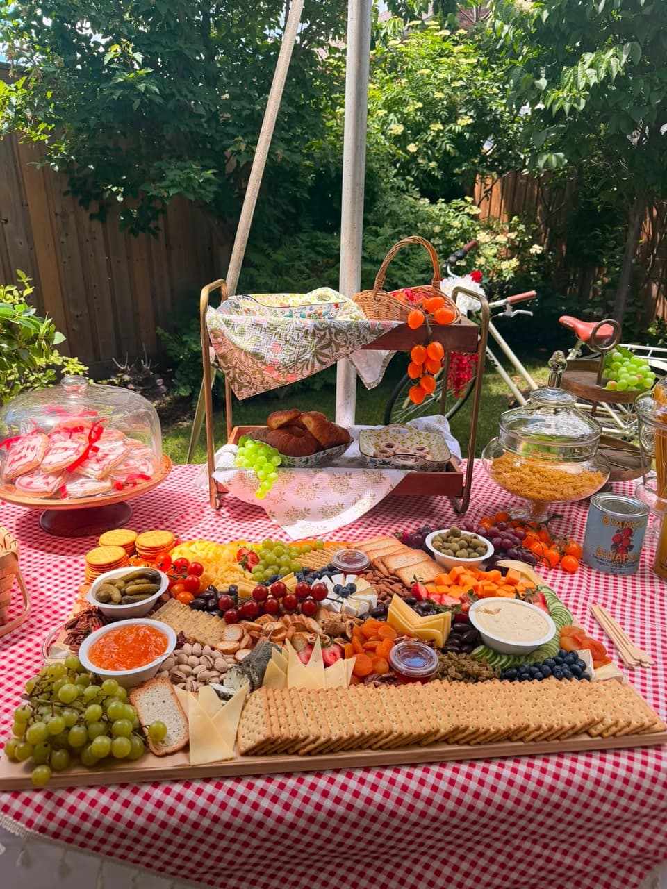 Garden celebration with a generously styled grazing table